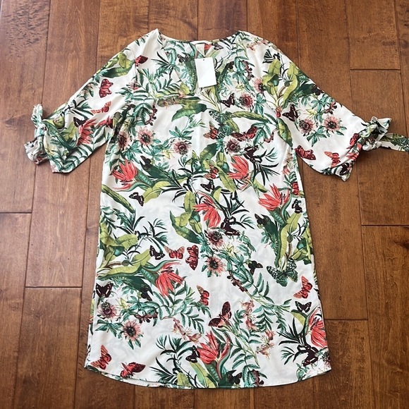 H&M Tie Sleeve butterfly Dress Floral Size 2 - Picture 2 of 8